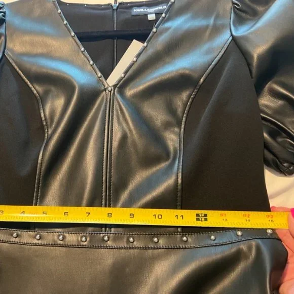 Karl Lagerfeld Paris, Women’s Faux leather dress silver-tone studs. SZ 6, NWT - Picture 7 of 13